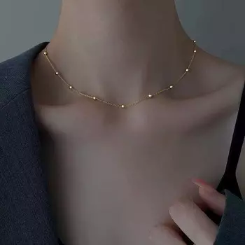 Модное колье-чокер с круглыми бусинами серебристого цвета для женщин, винтажная металлическая цепочка, короткая подвеска, ожерелье, ювелирные изделия, подарки для вечеринки золотой
