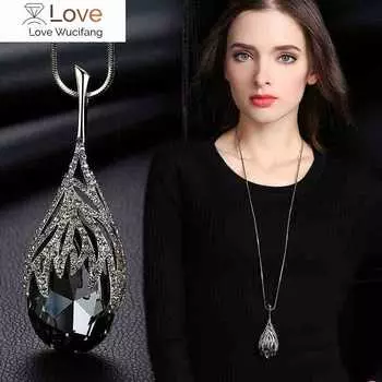 Модное колье Femme Серые хрустальные ожерелья и подвески для женщинГеометрическое длинное ожерелье-цепочка для свитераДевушка Роскошные ювелирные изделия