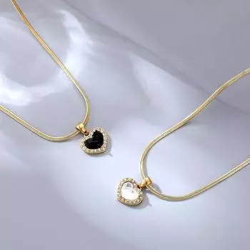 Модное колье из титановой стали с бриллиантами и позолотой в форме персикового сердца