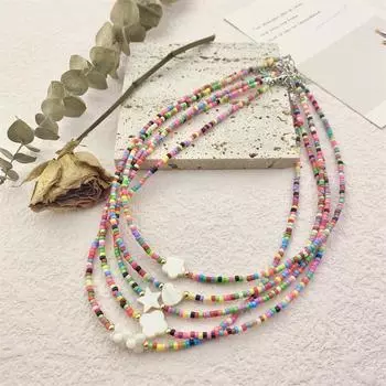 Модное колье-колье для девочек и женщин, красочное ожерелье из бисера с ракушкой, кулон в форме сердца, модные украшения на шею A1