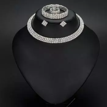 Модное колье, серьги, кольца, браслеты, комплект из четырех частей, трехрядный воротник с бриллиантами, свадебный комплект.