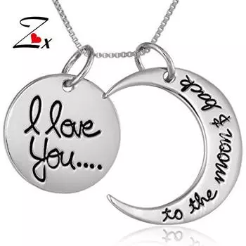 Модное колье-сердечко Я люблю тебя в виде лунной пары в подарочной упаковке