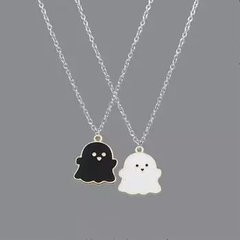 Модное колье унисекс, ювелирные изделия, ожерелье на Хэллоуин, черно-белый кулон с призраком, цепочка на ключицу, подарок ручной работы белый