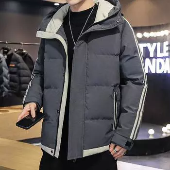 Модное корейское теплое пальто с капюшоном, теплая зимняя куртка с хлопковой подкладкой для мужчин L