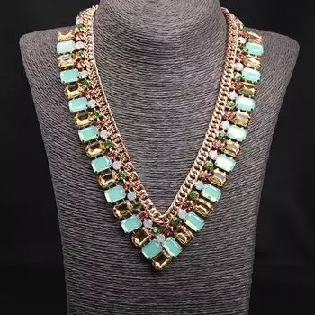 Модное короткое ожерелье на ключицу из 6 цветных драгоценных камней и страз, известные женские аксессуары красный