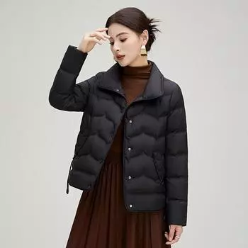 МОДНОЕ короткое стоячее пальто с воротником, теплое, 90% белого утиного пуха, женское, зима 2024, новое модное свободное пальто средней и толстой толщины Одежда M темно-коричневого