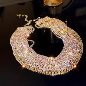 Модное красочное колье-колье женское многослойное золотое ожерелье со стразами и массивными ювелирными изделиями золотой