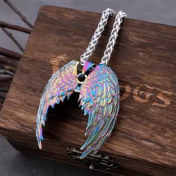 Модное красочное ожерелье с крыльями ангела из нержавеющей стали, мужское унисекс, панк, хип-хоп, байкерская подвеска, подвеска в виде животного, ювелирное изделие, подарок
