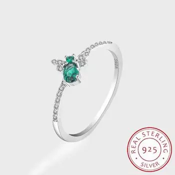Модное креативное кольцо для женщин, инкрустированные зеленым цирконом, ювелирные изделия из стерлингового серебра, простое свадебное кольцо, ювелирное изделие из стерлингового серебра 6 серебряный