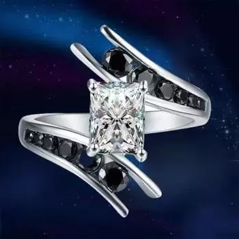 Модное креативное широкое квадратное женское кольцо с черными бриллиантами