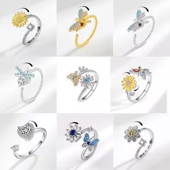 Модное креативное вращающееся кольцо с бабочкой и цветком, женские ювелирные изделия, персонализированное регулируемое кольцо на указательный палец, подарок для хорошего друга