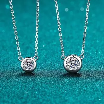 Модное круглое ожерелье с муассанитом и бриллиантами 0,5/1 карат D Цвет, ожерелье из стерлингового серебра 925 пробы, изысканные ювелирные изделия для женских подарков 0.5ct серебряный