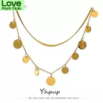 Модное круглое ожерелье с подвеской в виде монеты, цепочка для женщин из нержавеющей стали, водонепроницаемое ожерелье из металла, титана и стали, ювелирные изделия