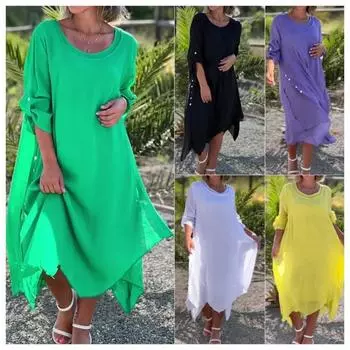 Модное круглое шея с длинными рукавами, асимметричное платье из двух частей для женщин на весну и осень, повседневные платья S белый