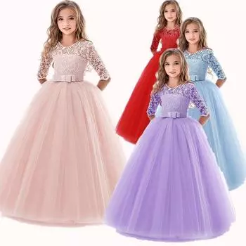 Модное кружевное фатиновое платье принцессы для девочек-подростков, праздничное длинное платье для свадебных мероприятий, платье подружки невесты