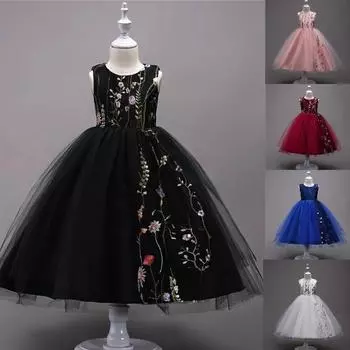 Модное кружевное пышное платье для девочек с вышивкой, детская праздничная одежда, детская одежда, длинные платья подружки невесты для девочек 170cm белый