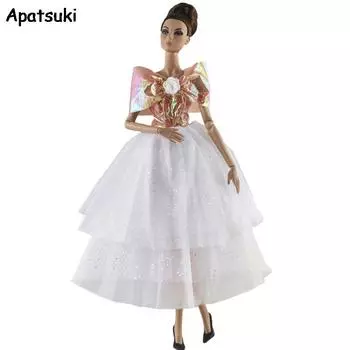 Модное кукольное платье для куклы Барби, наряды, одежда, розовое, белое, платье принцессы, костюм для вечеринки 1/6, аксессуары для кукол BJD, детские игрушки белый