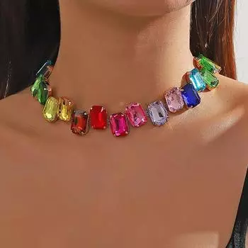 Модное квадратное хрустальное ожерелье, цветное колье, блестящее ожерелье со стразами для девочек Style B