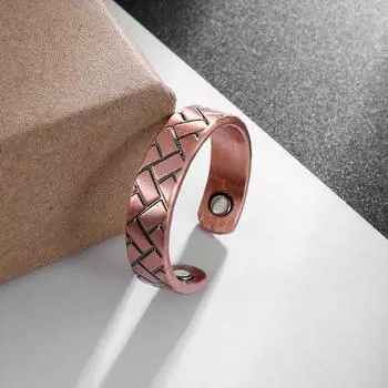 Модное квадратное кирпичное полосатое медное кольцо для мужчин и женщин, энергетическое магнитное терапевтическое открытое кольцо для исцеления сна, потери веса, ювелирные изделия Adjustable