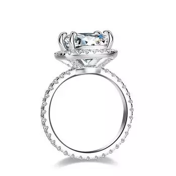 Модное квадратное кольцо с четырьмя зубцами из настоящего муассанита 5 карат, чистое серебро S925, сияющей огранки для женщин, ювелирные украшения на свадьбу 9