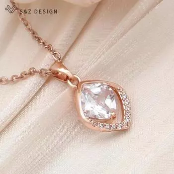 Модное квадратное ожерелье с кулоном из кубического циркония для женщин и девочек, модные вечерние украшения цвета розового золота, подарок