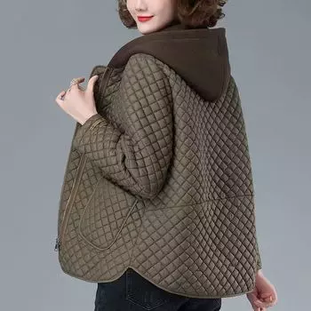 Модное легкое пальто с хлопковой подкладкой, женские парки, осенне-зимняя куртка с капюшоном, женская свободная повседневная клетчатая верхняя одежда 3XL чёрный