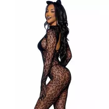 Модное леопардовое цельное нижнее белье, колготки, корсет, боди с длинными рукавами, сексуальное женское белье с открытой промежностью для женщин, комбинезон для ролевых игр 37.5-70KG