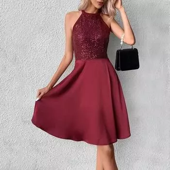 Модное летнее платье А-силуэта с пайетками, женское вечернее платье-майка, короткое платье принцессы 2023 года, без рукавов, плиссированная одежда Y2k 25482 S чёрный