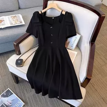 Модное летнее платье больших размеров с утягивающей талией, женская одежда L чёрный