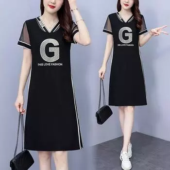 Модное летнее платье больших размеров, стройнящее, привлекательное, женское, модное, элегантное, молодежное, высококачественное, нарядное платье M чёрный