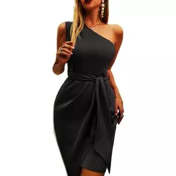 МОДНОЕ летнее платье, дышащее платье с поясом, стильное однотонное платье без рукавов для офиса S фиолетовый