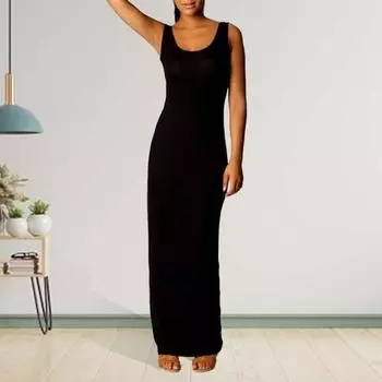 Модное летнее платье. Однотонное летнее платье. 2XL чёрный