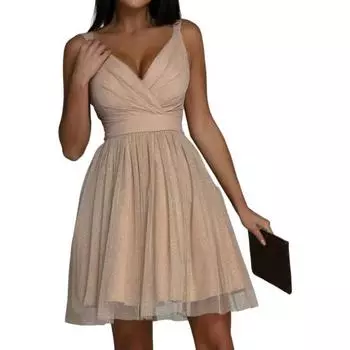 МОДНОЕ летнее платье с узкой талией, милые цвета, блестящее, модное, со свободным подолом, на тонких бретельках, для банкета, женская одежда S абрикосовый