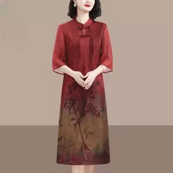 Модное летнее платье в китайском стиле для женщин среднего возраста, элегантная облегающая одежда для беременных XL