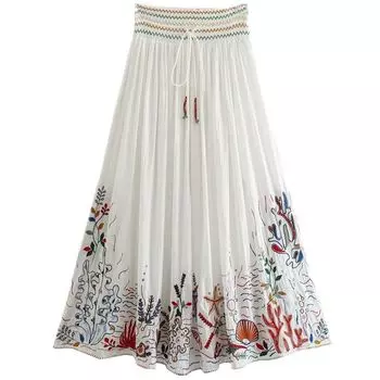 Модное летнее женское хлопковое платье средней посадки с вышивкой White XS