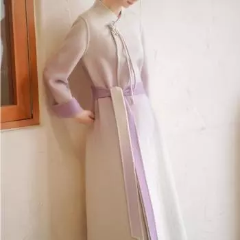 Модное литературное классическое длинное шерстяное пальто со стоячим воротником и поясом на талии S