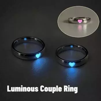 Модное металлическое светящееся кольцо на палец Love для женщин и мужчин, светящееся в темноте сердце, обручальные кольца для пар, ювелирные изделия, подарочные аксессуары