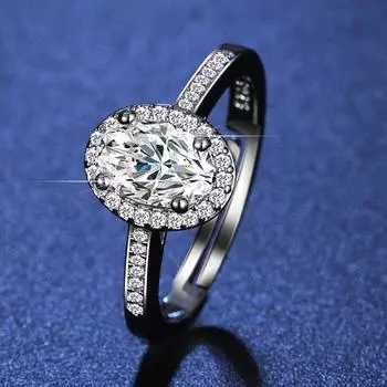 Модное микро-инкрустированное цирконие овальное имитация муассанита легкое роскошное темпераментное открытое кольцо для женщин opening adjustable