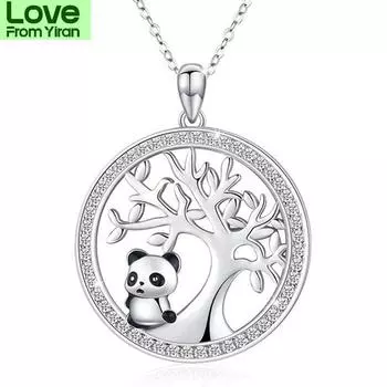 Модное милое ожерелье с подвеской в виде панды, круглое, имитация опала, бамбука золотой