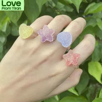 Модное милое сердечко с пятиконечной звездой, конфетное моделирующее смоляное кольцо для девочек, сладкий темперамент, подарок на день рождения, ювелирные изделия Resizable зелёный