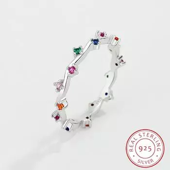 Модное многоцветное кольцо с радужными волнистыми ветвями для женщин, цветы, натуральное серебро S925, подарок на годовщину, ювелирные изделия, аксессуары 6 серебряный