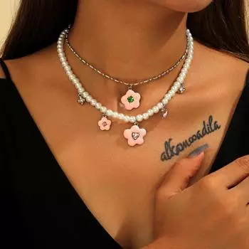 Модное многослойное ожерелье из инкрустированного кирпича с цветочным узором, персонализированное ожерелье из искусственного жемчуга, подарок на свадьбу для дам