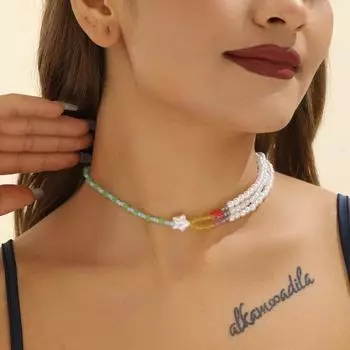 Модное многослойное ожерелье из искусственного жемчуга, простые и красочные бусины, женское ожерелье в форме звезды, ювелирное украшение в подарок