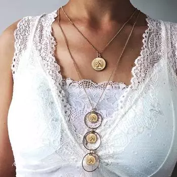 Модное многослойное ожерелье с монетами в виде головы, сексуальное массивное богемное двойное ожерелье для женщин, ювелирные изделия
