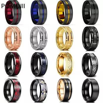 Модное мужское 8-миллиметровое золотое кольцо со скошенной кромкой, черное вольфрамовое свадебное кольцо из углеродного волокна, кольцо в стиле панк-шестерни из нержавеющей стали для мужчин 8