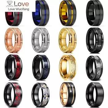 Модное мужское 8-миллиметровое золотое кольцо со скошенным краем, черное вольфрамовое свадебное кольцо из углеродного волокна, панк-шестерня, кольцо из нержавеющей стали для мужчин 8