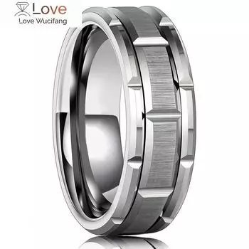 Модное мужское кольцо 8 мм, посеребренное, с кирпичным узором, с канавкой, матовое, из нержавеющей стали, обручальное кольцо 8 мм, удобная посадка, размер 6-13 6 золотой