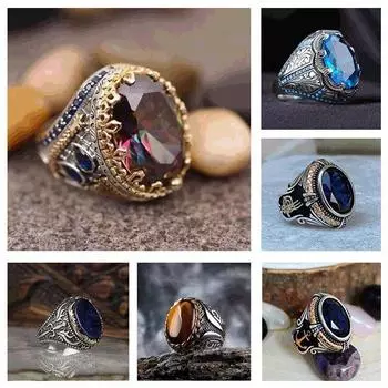 Модное мужское кольцо, нежное, инкрустированное разноцветным цирконом, резной узор, винтажный металл, кольцо в стиле панк, женские аксессуары 6