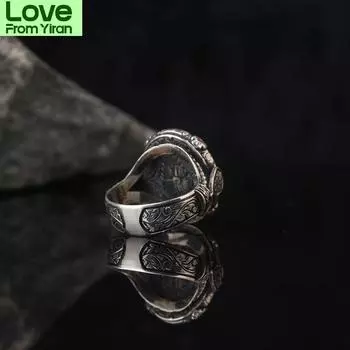 Модное мужское кольцо с черным драгоценным камнем цирконием, резным цветочным узором, кольцо в стиле ретро викингов, готическое кольцо, подарок на годовщину вечеринки, ювелирные изделия 10