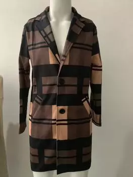 Модное мужское новое осеннее шерстяное пальто с принтом, повседневное пальто S